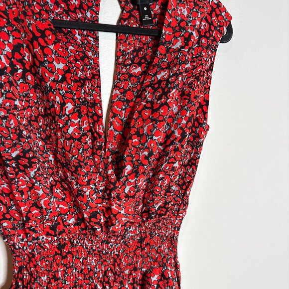AQUA Womens Leopard Print Surplice Jumpsuit In Red - Picture 3 of 5